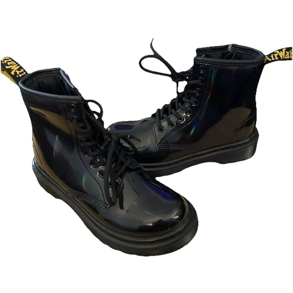 Dr Martens Jr Combat Black Glossy Leather J Zip Up Boots Size 13 US - Picture 5 of 6